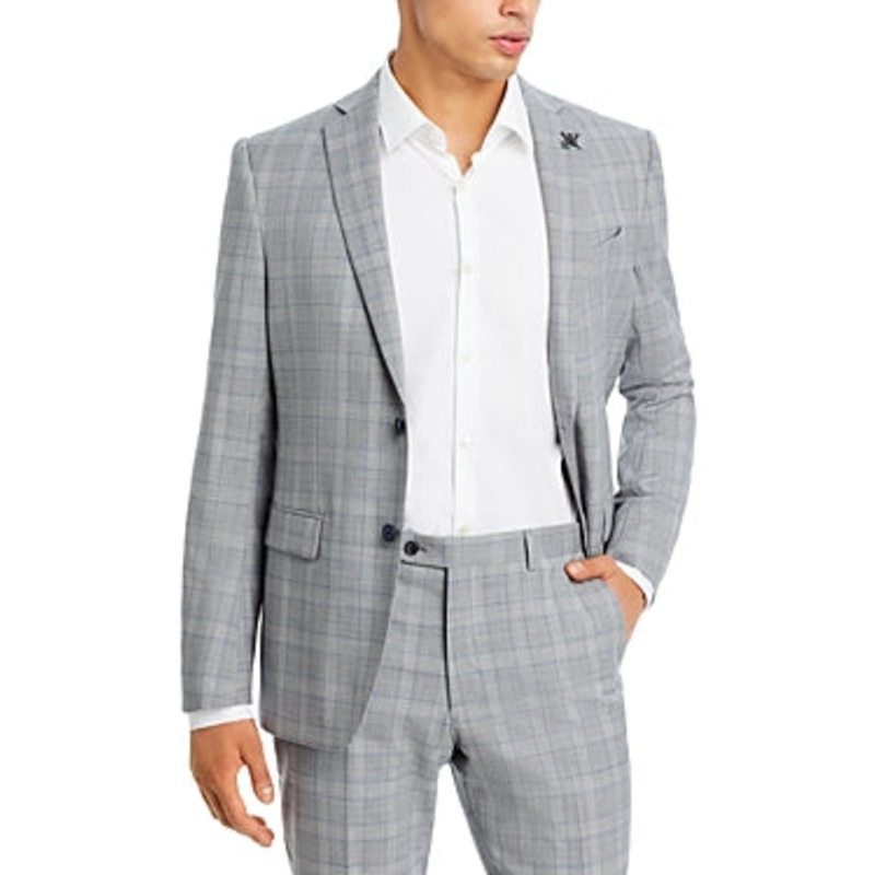 John Varvatos Star Usa Mens Slim fit Suit Jacket Blazer 40 S Light Grey Plaid