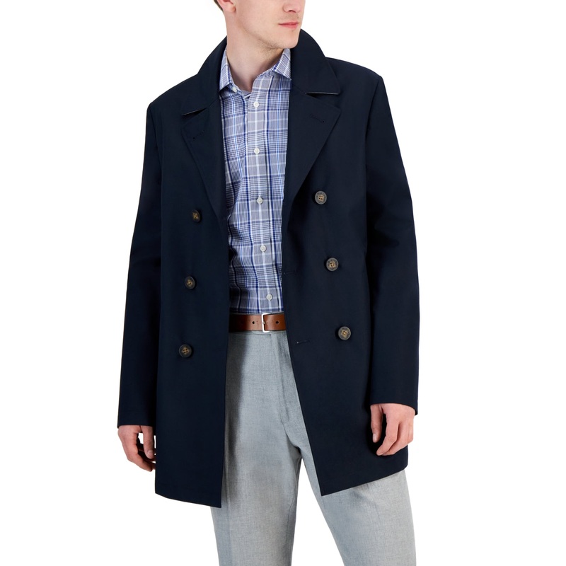 Lauren Ralph Lauren Mens Double Breasted Raincoat Coat 40 R Blue Solid
