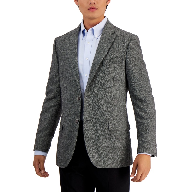 Nautica Mens Modern fit Sport Coat Blazer 46 R Grey Herringbone