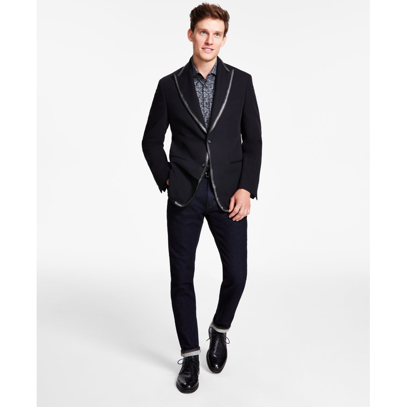 Tallia Mens Slim Fit Sport Coat Blazer 42 L Black Solid