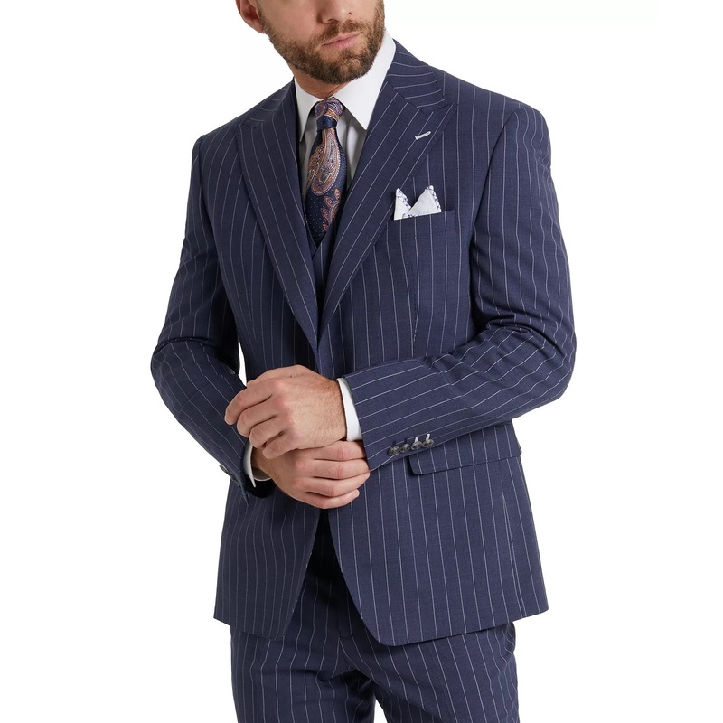 Tayion Collection Mens Regular fit Suit Jacket Blazer 42 R Blue Striped