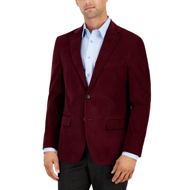 Tommy Hilfiger Mens Slim Fit Sport Coat Blazer 38 S Corduroy Dark Red Solid