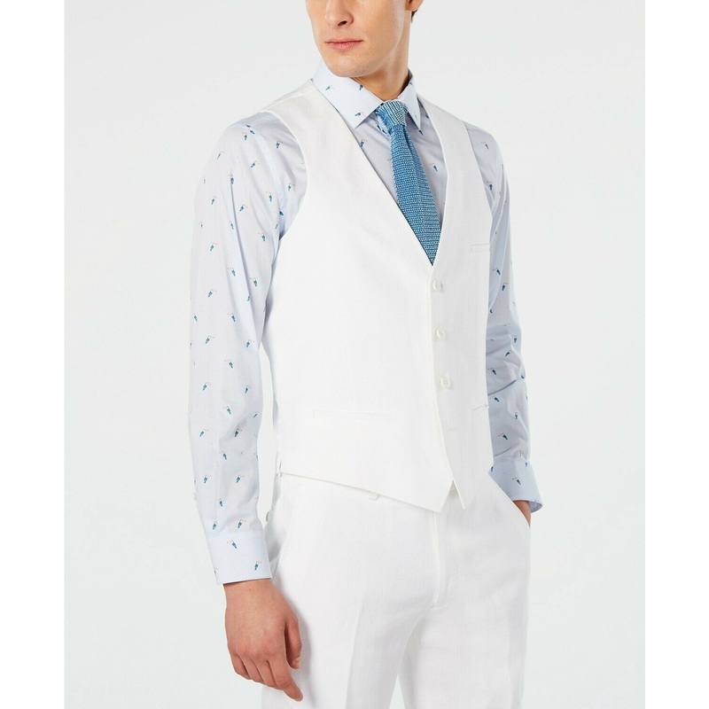 Bar III Mens Slim-Fit White Suit Vest Large Linen