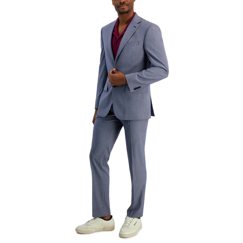 Ben Sherman Mens Slim-Fit Suit Jacket 38S Blue Check JACKET ONLY