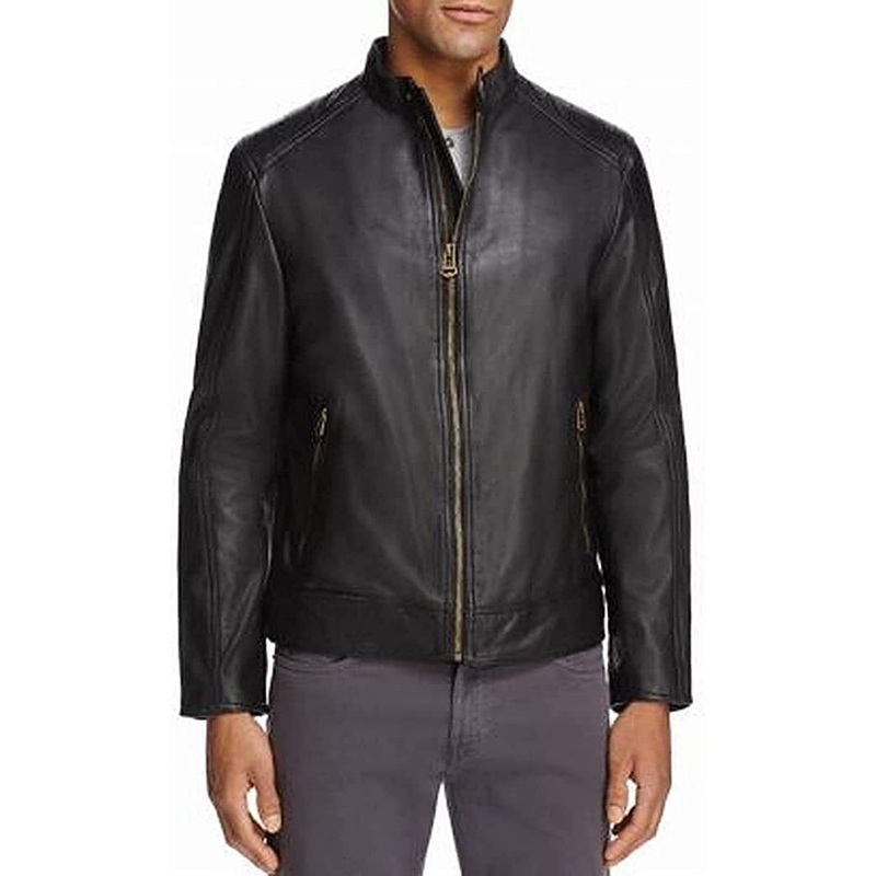 Cole Haan Mens Washed Genuine Leather Moto Jacket XL Black