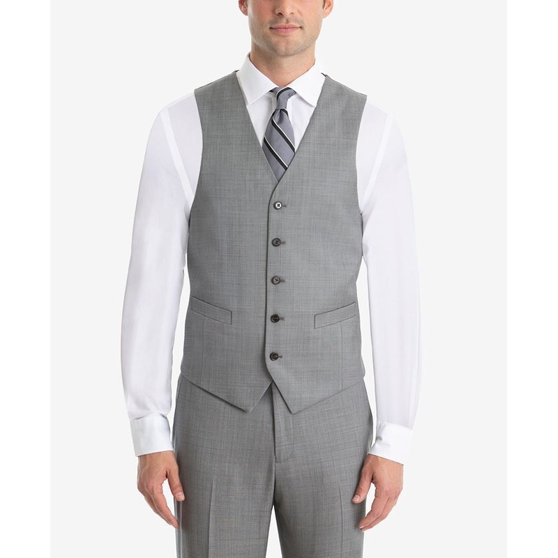 LAUREN RALPH LAUREN Men's UltraFlex Light Grey Sharkskin Wool Vest Small