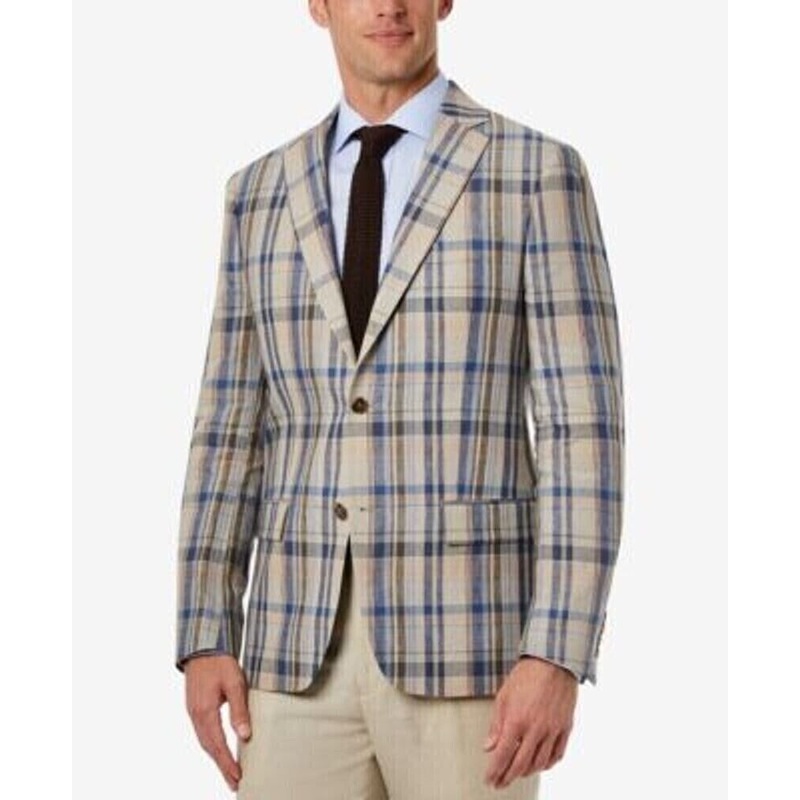 Lauren Ralph Lauren Mens Ultraflex Stretch Linen Blazer 40R Tan Blue