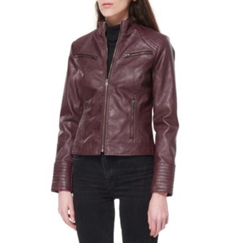 MARALYN & ME Juniors' Girls Faux-Leather Jacket XL Burgundy