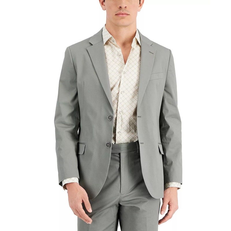 NAUTICA Men's Suit Jacket Grey 36S Modern-Fit Stretch Cotton Solid