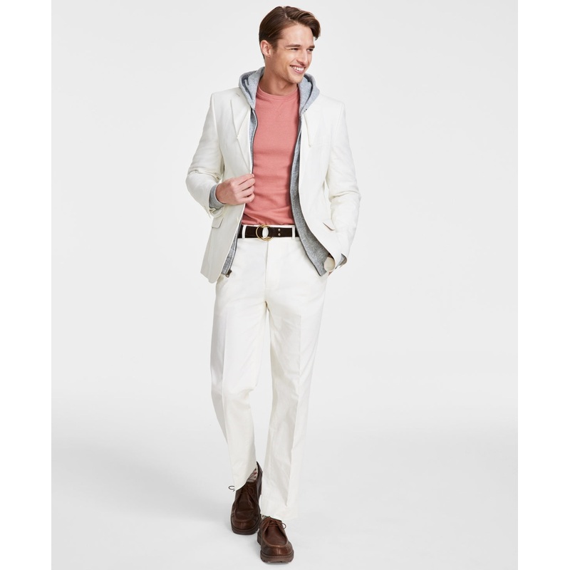 Nautica Mens Modern fit 2 Piece Suit 42 R / 36 Waist White Solid