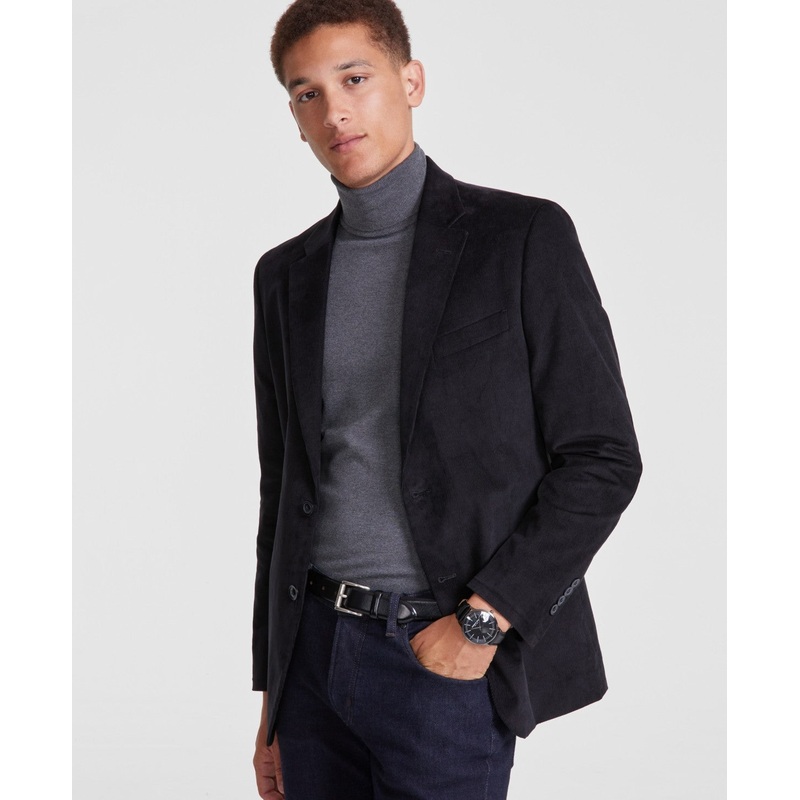 Nautica Mens Modern fit Corduroy Sport Coat Blazer 44 R Black Solid