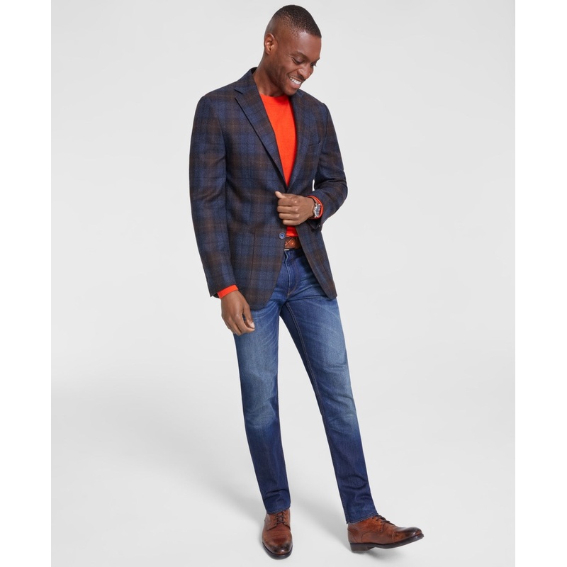 Tallia Mens Slim fit Sport Coat Blazer 42 L Blue Plaid