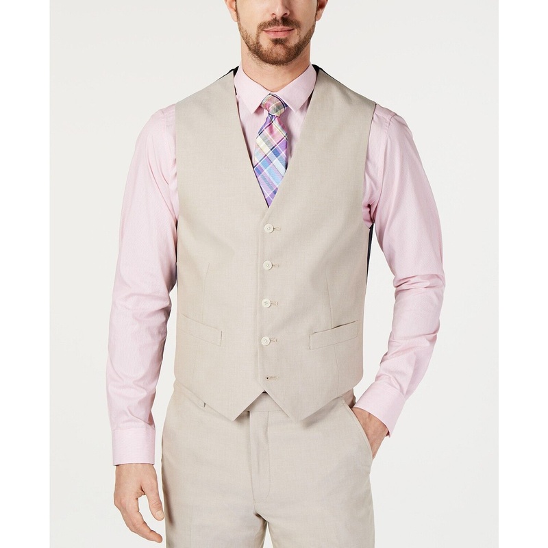 Tommy Hilfiger Mens Modern-Fit Flex Stretch Vest Medium Solid Tan