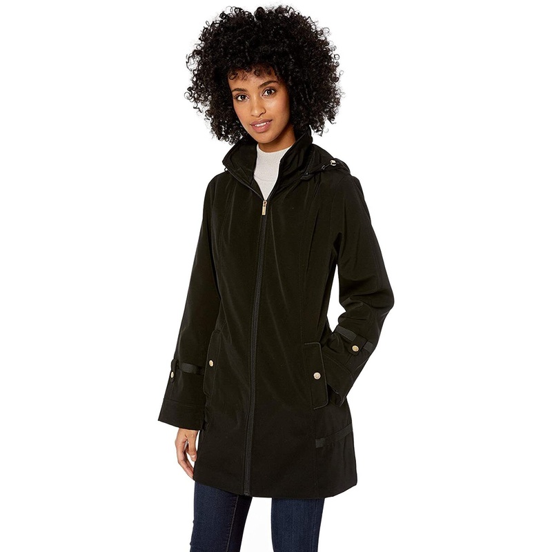 Womens Jones New York Petite XL Hooded Raincoat PXL Black