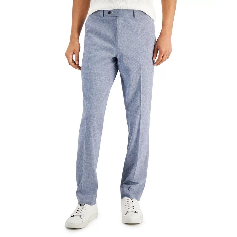 ALFANI Men's Slim-Fit Seersucker Check Dress Pants Blue White 34 x 32