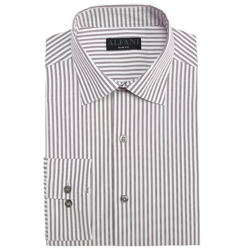 Alfani Slim Fit 2-Way Stretch Performance Stripe Dress Shirt Berry 16-16.5/34-35
