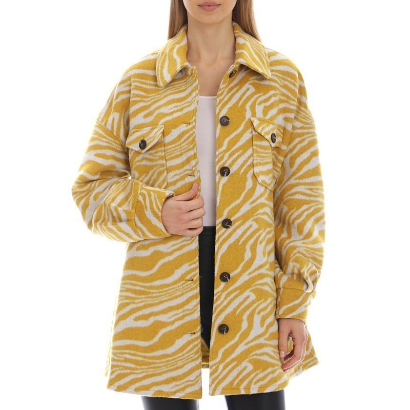 AVEC LES FILLES Womens Tiger-Print Shirt Jacket XS Extra Small Yellow