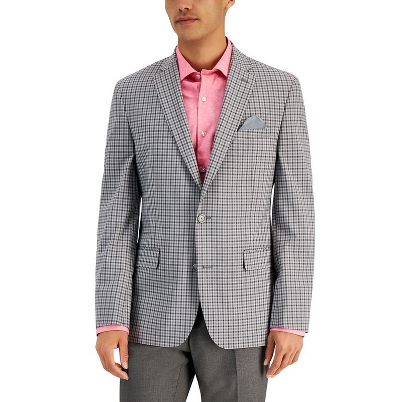 BAR III Men's Slim-Fit Blazer Sport Coat 38R Grey Plaid Check 2 Button