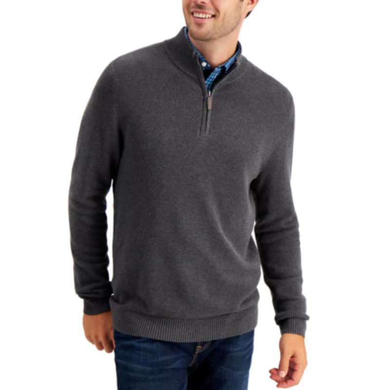 CLUB ROOM Men's Quarter-Zip Textured Cotton Sweater Heather Gray 2XL