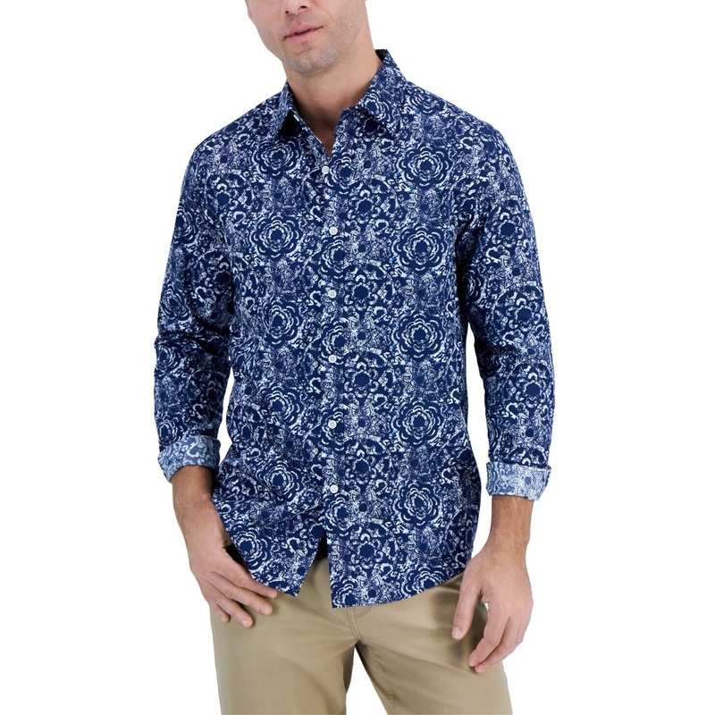 Club Room Men's Regular Fit Button Down Shirt Bold Whisper  Blue Small