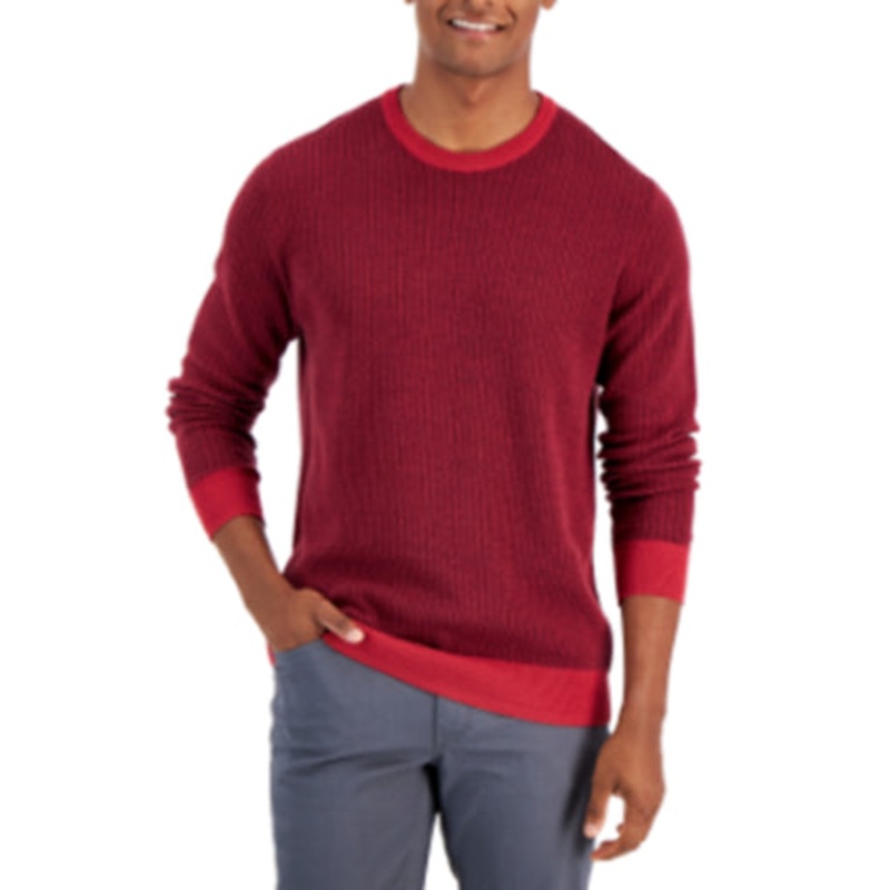 Club Room Men's Two Tone Crewneck Sweater Karanda Red 2XL
