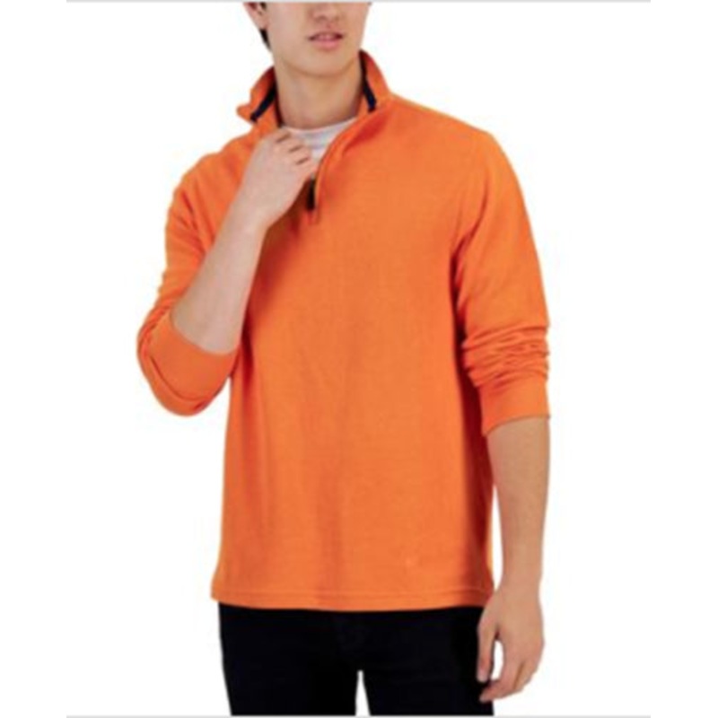 Club Room Mens Classic Fit Quarter Zip Sweater Roasted Pumpkin Orange Small