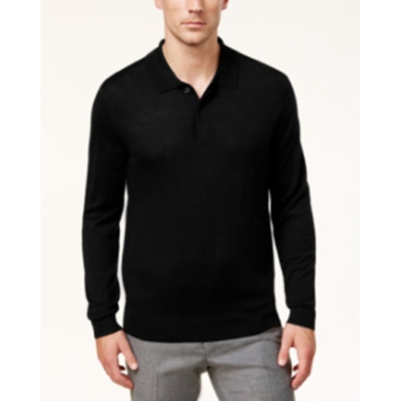 Club Room Mens Marino Wool Blend Regular-Fit Sweater-Knit Deep Black Large