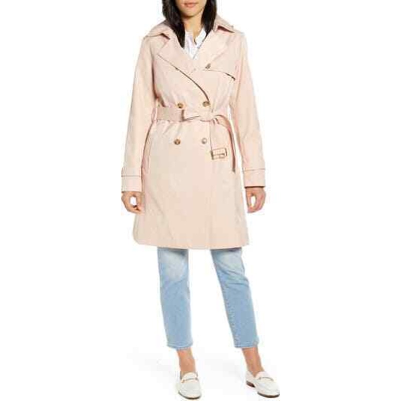 COLE HAAN Classic Women's Cotton Trench Coat XS Nude Pink
