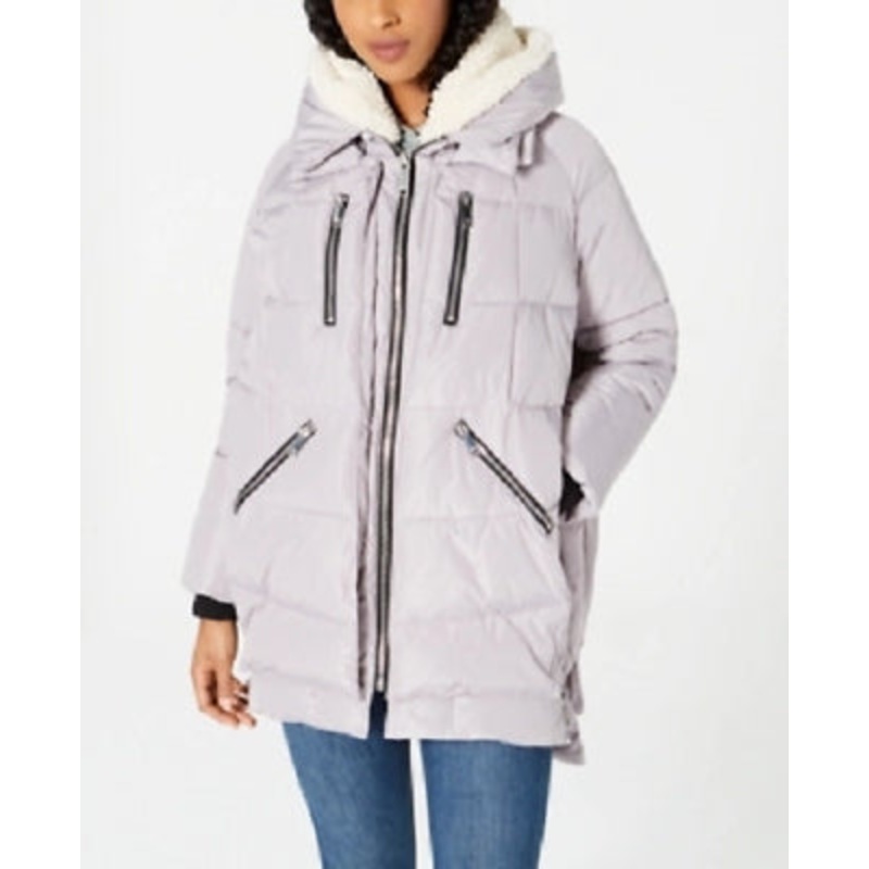Halifax Womens Oversized Hooded Fleece-Lined Puffer Coat Small Grey