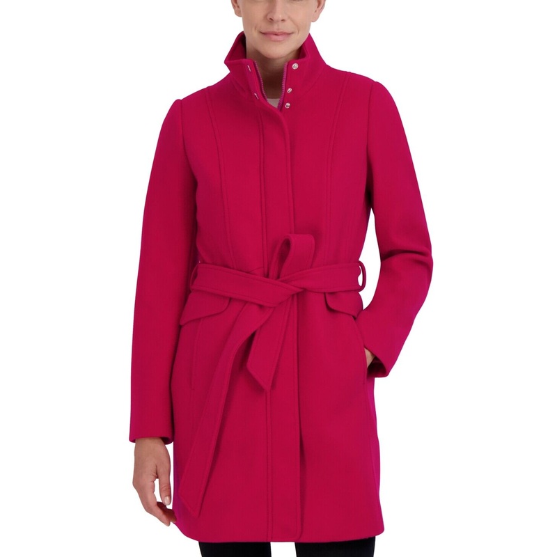 Laundry by Shelli Segal Women's Single-Breasted Belted Walker Coat XL Magneta