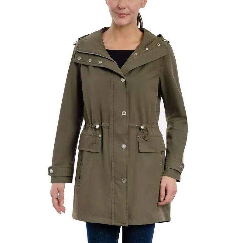 LONDON FOG Women's Hooded Anorak COAT Large Olive Green