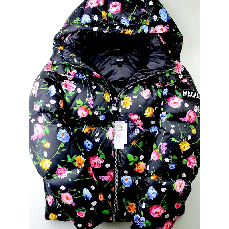 Mackage Mens Kent Hooded Puffer Jacket Size 38 Floral Print