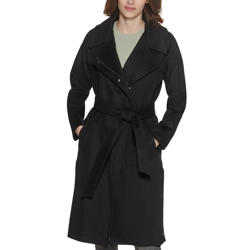 Marc New York Women's Belted Wrap Coat Black Size 8 Wool
