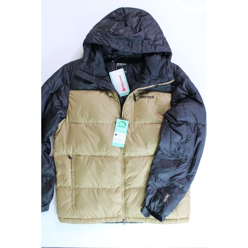 Marmot Men's Guides Down Puffer Jacket Large Shetland Tan / Black
