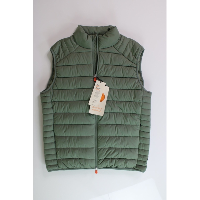 SAVE THE DUCK Mens Russel Stretch Quilt Puffer Vest Medium Seawood Green