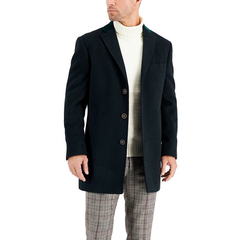 TALLIA Men's Wool Slim-Fit Single Breasted Overcoat XL Hunter Green Coat
