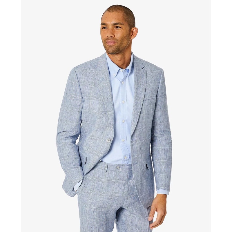 Tommy Hilfiger Men's Modern-Fit Flex Stretch Plaid Linen Suit Jacket 38R Blue