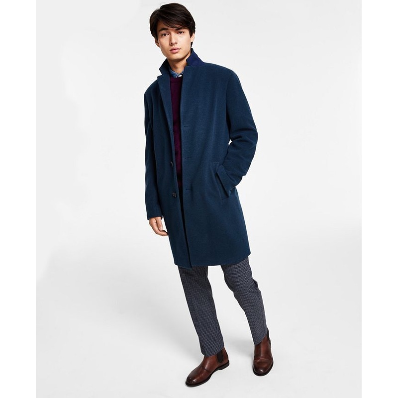 Tommy Hilfiger Mens Addison Wool-Blend Trim Fit Overcoat Coat 42S Blue