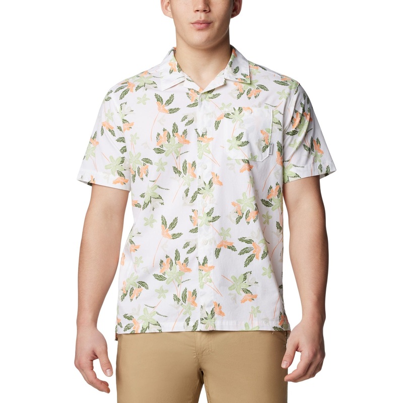 Columbia Men Regular fit Short Sleeve Button-Up Shirt Large White Floral
