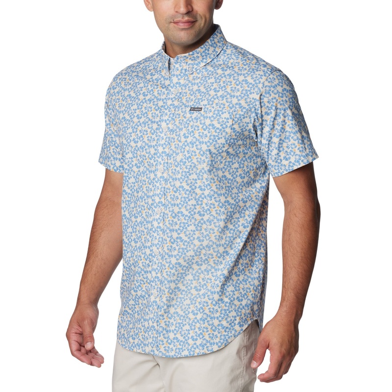 Columbia Men Regular fit Short Sleeve Button-Up Shirt Small Blue Floral
