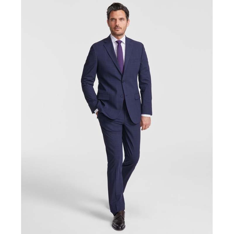 Dkny Mens Modern fit 2 Piece Suit 42 R / 35 Waist Blue Plaid