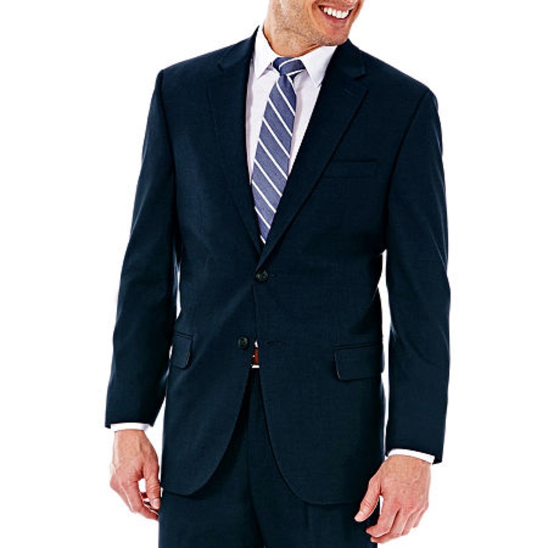 Haggar Mens Classic Fit Suit Jacket Blazer 44 R Blue Solid Stretch