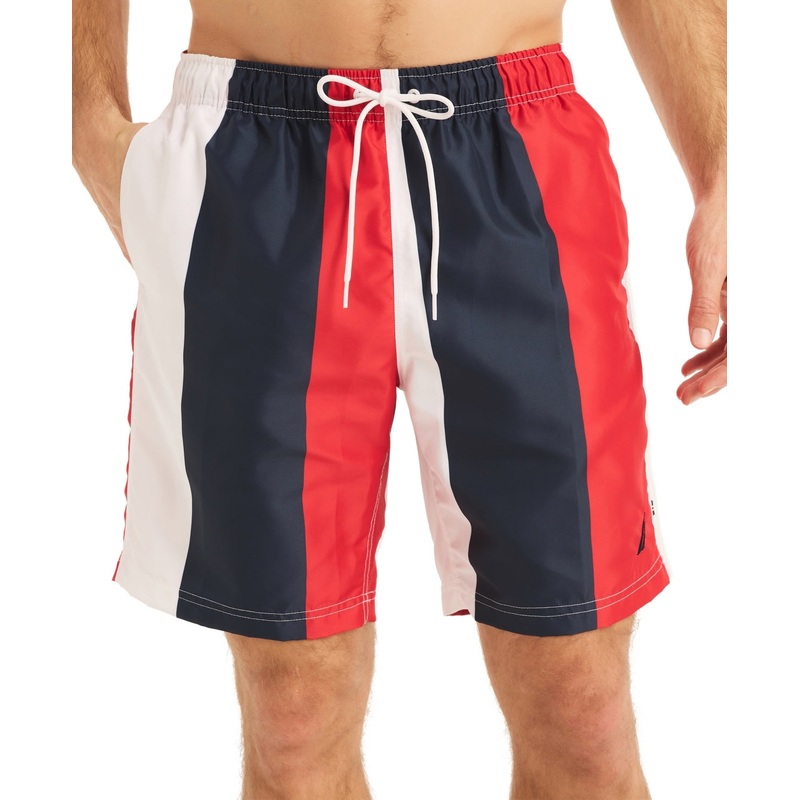 Nautica Men's Vertical Stripe 6" Swim Trunks XL Red White  Navy