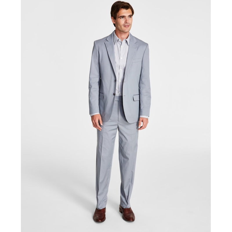 Nautica Mens Slim fit 2 Piece Suit 40 S /  34 Waist Light Grey Solid Stretch