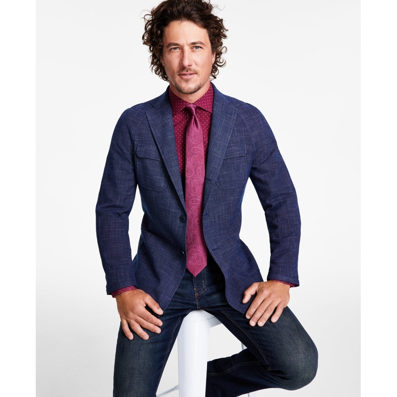 Tallia Mens Slim Fit Sport Coat Blazer 48 R Blue