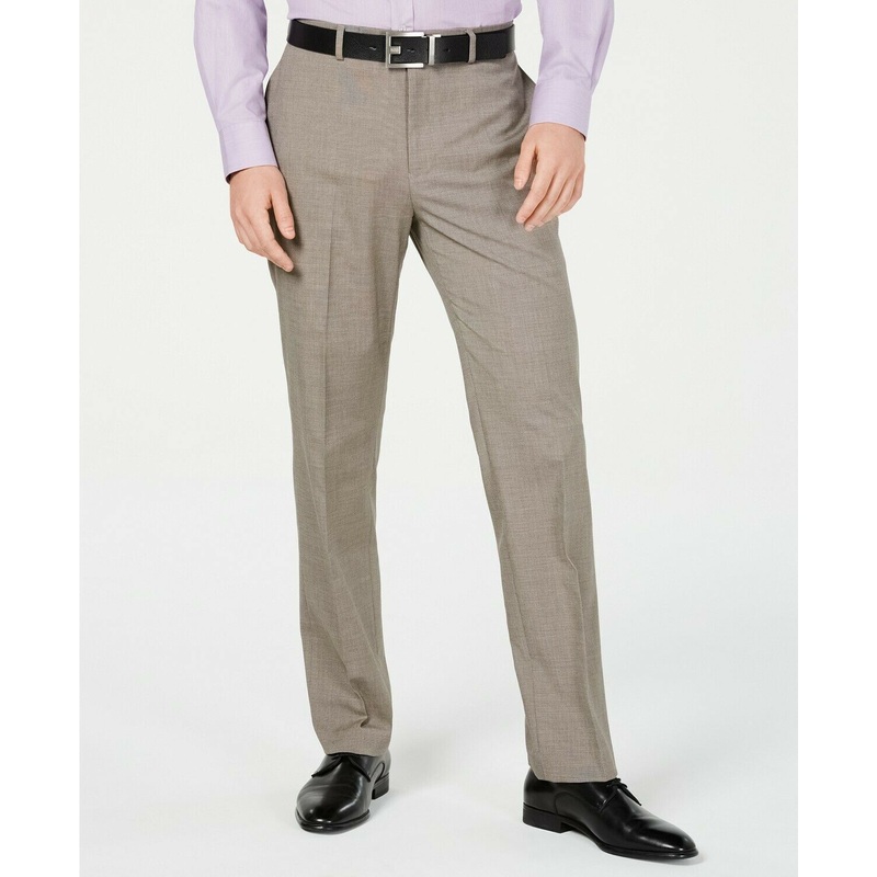 Van Heusen Mens Suit Pants 33 x 32 Slim-Fit Flex Wrinkle-Resistant Light Brown