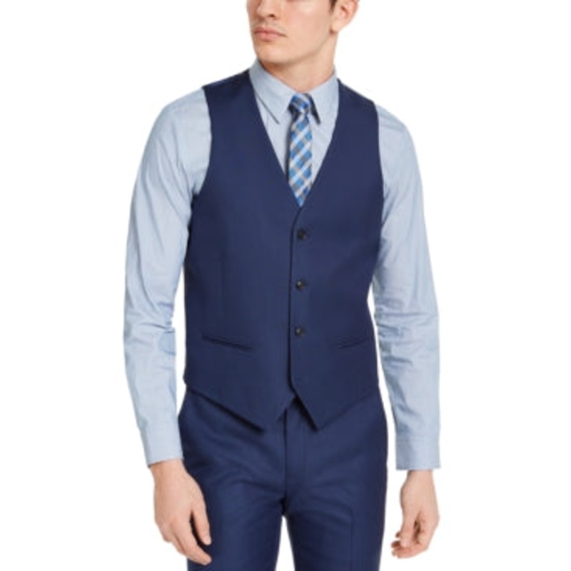 Alfani Mens Regular fit Button-Up Vest XL Blue Stretch