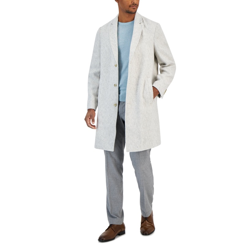 Alfani Mens Regular fit Overcoat Coat Large White
