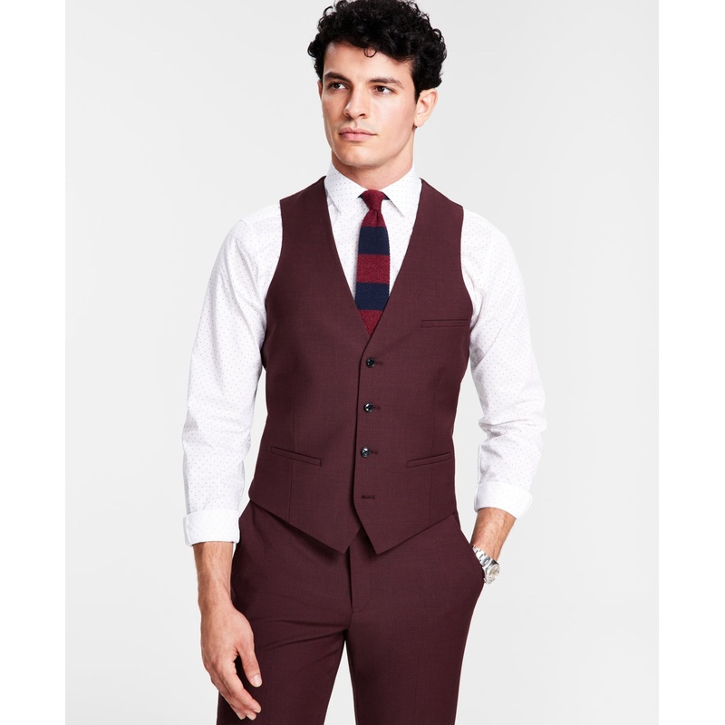 Bar III Mens Slim Fit Button-Up Vest Medium Red Solid Stretch