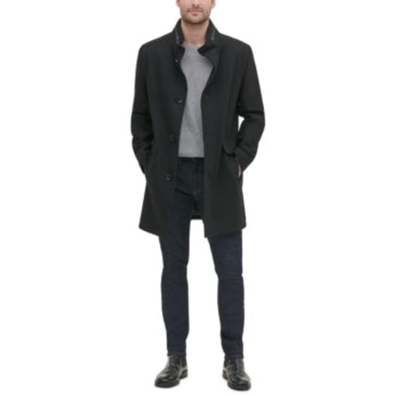 Kenneth Cole Mens Slim Fit Overcoat Coat XL Black Solid